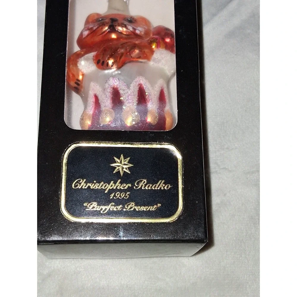 Christopher Radko 1995 Purrfect Present Cat Christmas Ornament Original Box